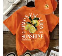 T-shirt da donna a maniche corte girocollo in tinta unita, top super ampio, top in cotone 100%, morbido e confortevole, casual per tutti i giorni, streetwear, stampa di limoni freschi, top, verano, to