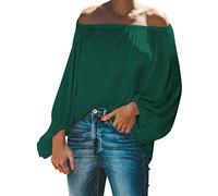 T-Shirt da Donna a Maniche Lunghe Allentata a Maniche Lunghe Tinta Unita Monospalla Primavera ed Estate da Donna Abbigliamento Camicia (XXL,AG-1)