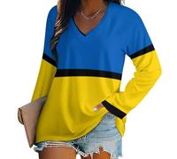 T-Shirt da Donna A Maniche Lunghe con Scollo V Bandiera Ucraina Maglietta A Maniche Lunghe, Casual alla Moda Top Basic Ampio, Morbida E Confortevole Leggera E Traspirante 5XL