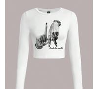 T-shirt da donna a maniche lunghe, girocollo, aderente, con stampa di gesto della mano in stile casual LA, adatta per primavera/autunno L,M,S,XL,XS,XXL,XXSRitratto,Grafico,LettereTessuto in maglia