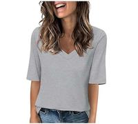 T-shirt da donna a mezza manica classica basic tinta unita con scollo a V maglietta casual top da donna magliette tinta unita camicette saldi 2025 magliette taglie forti S-3XL top estivi per le donne