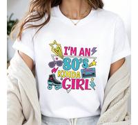 T-shirt da donna a tinta unita girocollo a maniche corte, top aderente, 100% cotone, morbido e confortevole, casual per tutti i giorni, streetwear, divertente discoteca a tema anni '80 e cassetta per