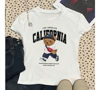 T-shirt da donna casual a collo tondo, manica corta, slim fit, con stampa di orso, stile college, leggermente trasparente, adatta per l'estate e il ritorno a scuola L,M,S,XL,XS,XXL,XXS,XXXL,XXXXLAnima