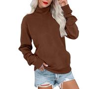T-shirt da donna con collo a lupetto 2025 top alla moda felpa girocollo in pile con camicie a maniche lunghe pullover maglioni carini top per interni ed esterni regali di Natale, Marrone, S