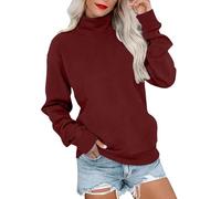 T-shirt da donna con collo a lupetto 2025 top alla moda felpa girocollo in pile con camicie a maniche lunghe pullover maglioni carini top per interni ed esterni regali di Natale, vino, 3XL