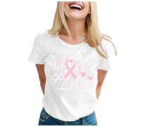 T-shirt da donna con grafica per il mese dell'educazione al cancro al seno, top casual con scollo rotondo, perfetto per l'uso quotidiano, abbigliamento estivo comodo ed elegante, bianco, M