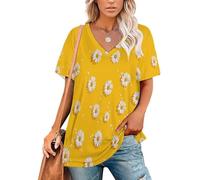 T-Shirt da Donna con Motivo A Margherita Bianca per Top Stampa Floreale 3D Country A Maniche Corte con Scollo A V Maglietta Ampia Maglietta da Donna Oversize