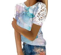 T-shirt da donna con scollo a V, a maniche corte, estive, per attività all'aria aperta, per il tempo libero, casual, per feste, stile traspirante 2026, Blu, XL