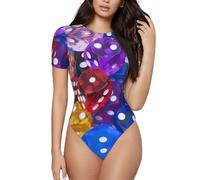 T-shirt da donna con scollo rotondo a maniche corte slim fit top basic giochi dadi set stampa body, tuta elastica estiva, Nero , S