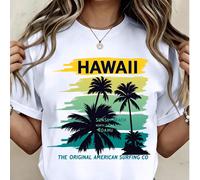 T-shirt da donna con stampa di palme sulla settentrionale delle Hawaii - ideale per la spiaggia e il tempo libero, a maniche corte, girocollo, versatile e adatta all'uso quotidiano o da abbinare ad ou