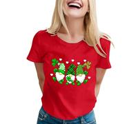 T-shirt da donna con stampa St. Pa Day, camicie a maniche corte stampate, 2 pezzi, Colore: rosso, XL