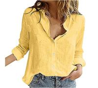 T-Shirt da Donna Elegante Estiva Camicia da Donna Casual in Lino Tinta Unita con Scollo a V a Maniche Lunghe Camicia con Risvolto Ampio Camicia Comoda Leggera alla Moda