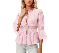 T Shirt da donna elegante top casual con scollo a V profondo maniche lunghe da donna, comoda camicia in pizzo primavera autunno maglione casual tinta unita morbida felpa, O rosso., S