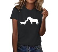 T-shirt da donna estiva, girocollo, a maniche corte, elasticizzata, morbida, basic, da donna, tinta unita, casual, leggera, casual, per tutti i giochi, alla moda, temperamento, sport, tunica, nera