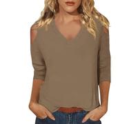 T-Shirt da Donna Firmate Oversize Leggera Elegante T Shirt Scollo a V Comoda Estive Classica Tee Top Bianca Elasticizzato Cotone Maglia Curvy Moda Maniche 3/4 Basic Maglietta da Donna
