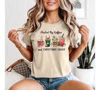 T-shirt da donna Fueled By Coffee and Christmas Cheer bevande natalizie