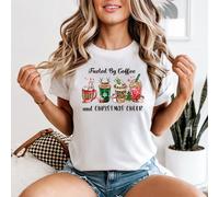T-shirt da donna Fueled By Coffee and Christmas Cheer bevande natalizie