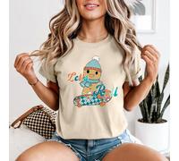T-shirt da donna Gingerbread Man Lets Roll Christmas Skateboarding...