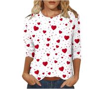 T-shirt da donna girocollo con maniche a 3/4 T-shirt alla moda T-shirt con grafica a cuore innamorato Top Camicette casual primaverili Camicette larghe Pullover per uscire, Rosa acceso, XXL