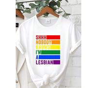 T-shirt da donna in 100% cotone puro da 180g, con scritta "Shhh, nessuno sa che sono lesbica", bandiera LGBTQ, frase arcobaleno, fashion design, girocollo, maniche corte, unisex, grafica alla moda, st