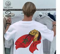 T-shirt da donna in cotone 100%, maglietta nera a maniche corte con elementi della bandiera marocchina, adatta per la primavera e l'estate, nuovo arrivo, abbigliamento sportivo da donna, maglietta a m