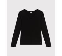 t-shirt da donna in cotone a maniche lunghe con scollo a V Petit Bateau - nero - Taglia XXS XXS nero