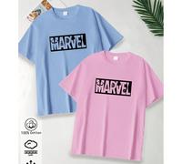 T-shirt da donna in cotone con scollo rotondo, stampa del logo classico degli eroi Marvel, top versatile da donna per la primavera e l'estate, top da donna a maniche corte morbido e traspirante, set d