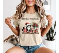 T-shirt da donna Its That Time Again Christmas Cat Holidays scena di festa