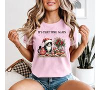 T-shirt da donna Its That Time Again Christmas Cat Holidays scena di festa