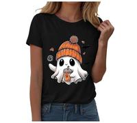 T-shirt da donna leggera stampata in 3D fantasma Halloween moda estate autunno top classico vestibilità regolare festa vacanza divertente magliette per le donne, Nero , XXX-Large