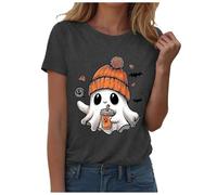T-shirt da donna leggera stampata in 3D fantasma Halloween moda estate autunno top classico vestibilità regolare festa vacanza divertente magliette per le donne, Grigio, XXX-Large