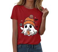 T-shirt da donna leggera stampata in 3D fantasma Halloween moda estate autunno top classico vestibilità regolare festa vacanza divertente magliette per le donne, Rosso, XXX-Large