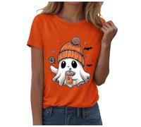 T-shirt da donna leggera stampata in 3D fantasma Halloween moda estate autunno top classico vestibilità regolare festa vacanza divertente magliette per le donne, Arancione, XXX-Large
