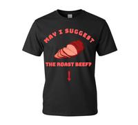 T-shirt da donna nera May I Suggest Roast Beef Hen Do maglietta addio al...