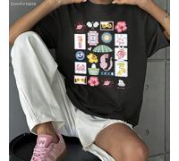 T-shirt da donna Primavera/Estate 2026, T-shirt larghe a maniche corte con scollo rotondo in tinta unita, top in cotone 100%, stile vacanza al mare, stampe grafiche creative, abbigliamento casual da d