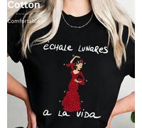 T-shirt da donna primavera/estate con stampa flamenco a pois, maniche corte, 100% cotone, morbida e confortevole, con stampa di slogan spagnolo in stile streetwear Y2K, perfetta per un look estivo cas