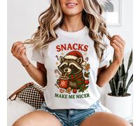 T-shirt da donna Raccoon Christmas Snacks Make Me Nicer regalo per le vacanze