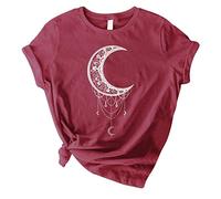 T-shirt da donna scollo rotondo manica corta base vasi camicia donna maglione spalle scoperte, Colore: rosso, S