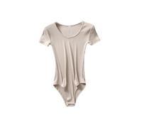 T-shirt da donna tinta unita vintage streetwear skinny donna casual chic O-collo manica corta body, Albicocca, S