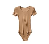 T-shirt da donna tinta unita vintage streetwear skinny donna casual chic O-collo manica corta body, cachi, S
