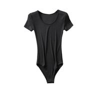 T-shirt da donna tinta unita vintage streetwear skinny donna casual chic O-collo manica corta body, Nero , S
