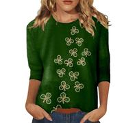 T-shirt da donna, top estivi, girocollo, maniche a tre quarti, camicetta coordinata con stampa floreale, verde militare, XL