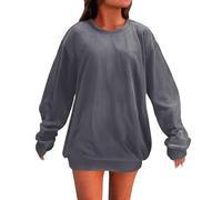 T-shirt da donna UK a maniche lunghe girocollo casual maglioni per autunno inverno morbido tenere al caldo vestibilità regolare t-shirt da donna tinta unita, Grigio, XL