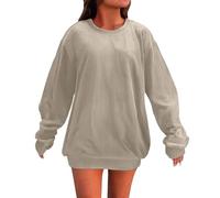 T-shirt da donna UK a maniche lunghe girocollo pullover casual per autunno inverno morbido tenere al caldo regular fit tinta unita magliette da donna, Kaki, L