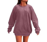 T-shirt da donna UK a maniche lunghe girocollo pullover casual per autunno inverno morbido tenere al caldo regular fit tinta unita magliette da donna, Rosa, XXL