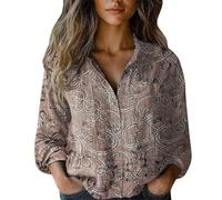 T-shirt da donna UK in cotone stampato moda giù casual top camicetta a maniche lunghe, Grigio, 5XL