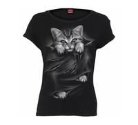 T-shirt da ragazza a maniche corte con stampa gatto ""Bright Eyes"" di Spiral F