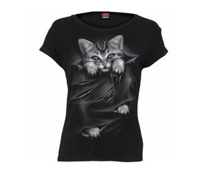 T-shirt da ragazza a maniche corte con stampa gatto ""Bright Eyes"" di Spiral F