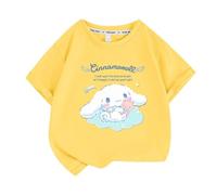 T-Shirt da Ragazza a Maniche Corte per Cani dalle Orecchie Grandi, Abbigliamento per Bambini in Cotone con Maniche sciolte da Ragazza Carina,Giallo,100cm