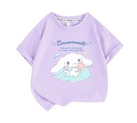 T-Shirt da Ragazza a Maniche Corte per Cani dalle Orecchie Grandi, Abbigliamento per Bambini in Cotone con Maniche sciolte da Ragazza Carina,Viola,100cm